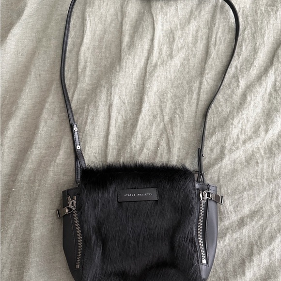 Status Anxiety Handbags - Status Anxiety Black Faux Fur and Leather Crossbody Bag